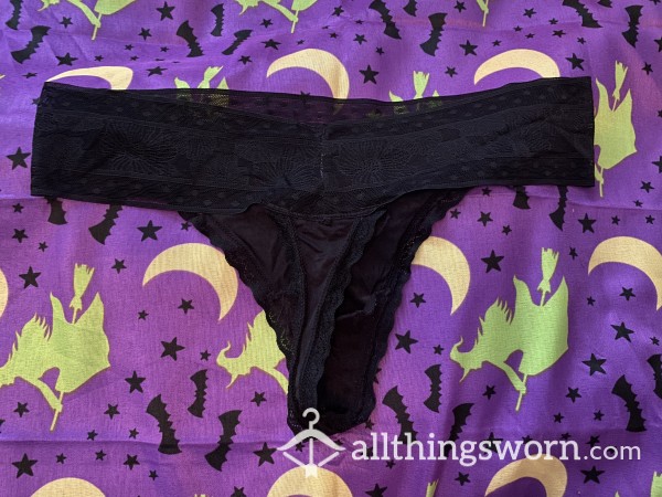 Black Lace And Cotton Thong Worn By Thick Goth Girl