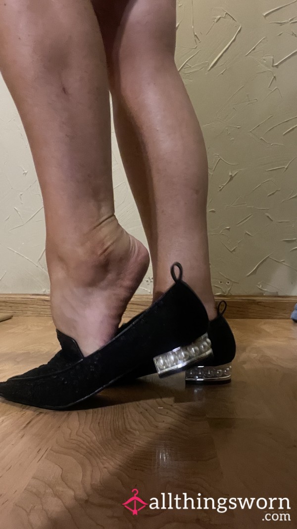 Black Lace And Pearls Sexy Slip On Loafers
