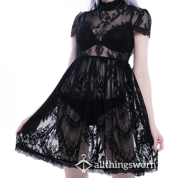 Delicate Tease: Black Lace Babydoll Killstar Dress 🖤