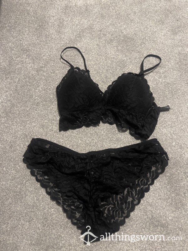Black Lace Bralet And Knickers