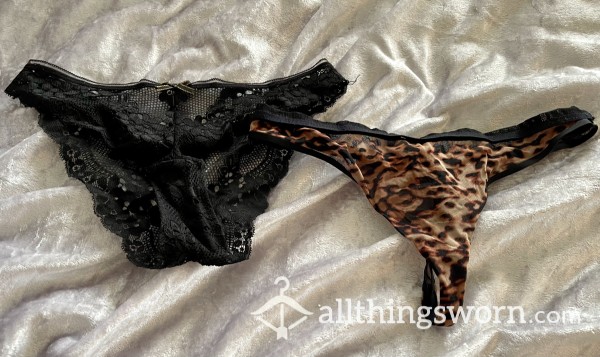 Black Lace Brazilian Panties Plus Leopard Print Thong