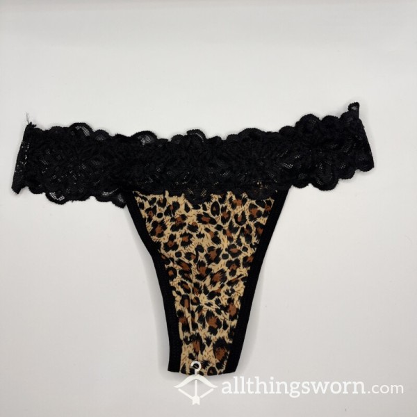 Black Lace Edged Leopard Pattern Thong