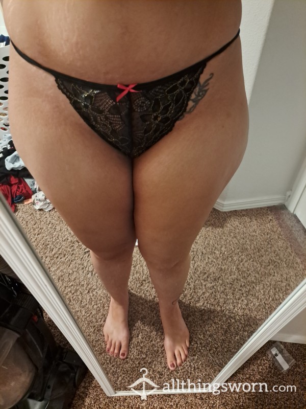 Black Lace G-String With Gold Accents