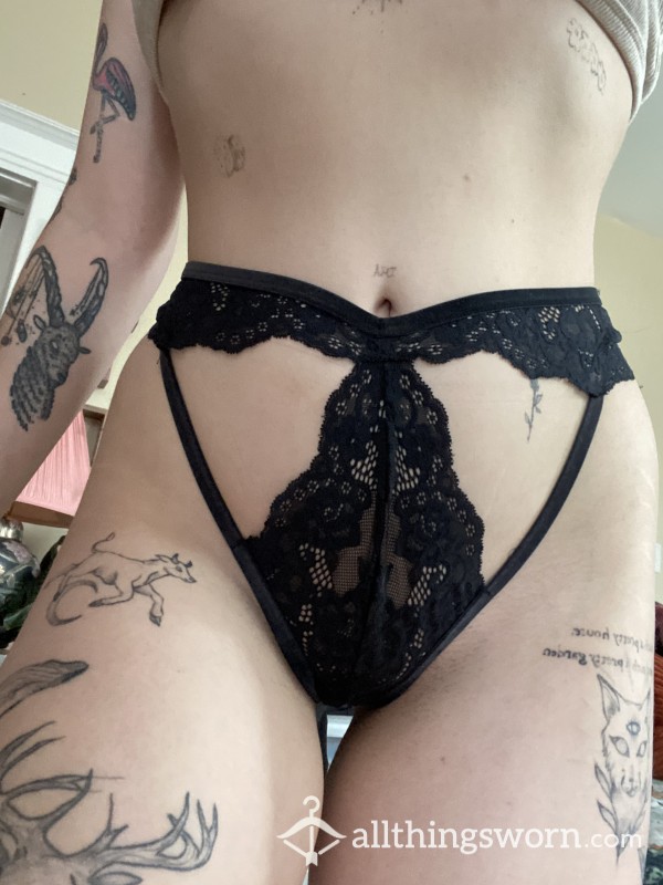 Black Lace High Waisted Lingerie Bottom / 24hr Wear + Pics