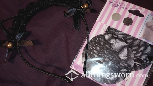 Black Lace Kitty Ears With Black Lace Nipple Covers