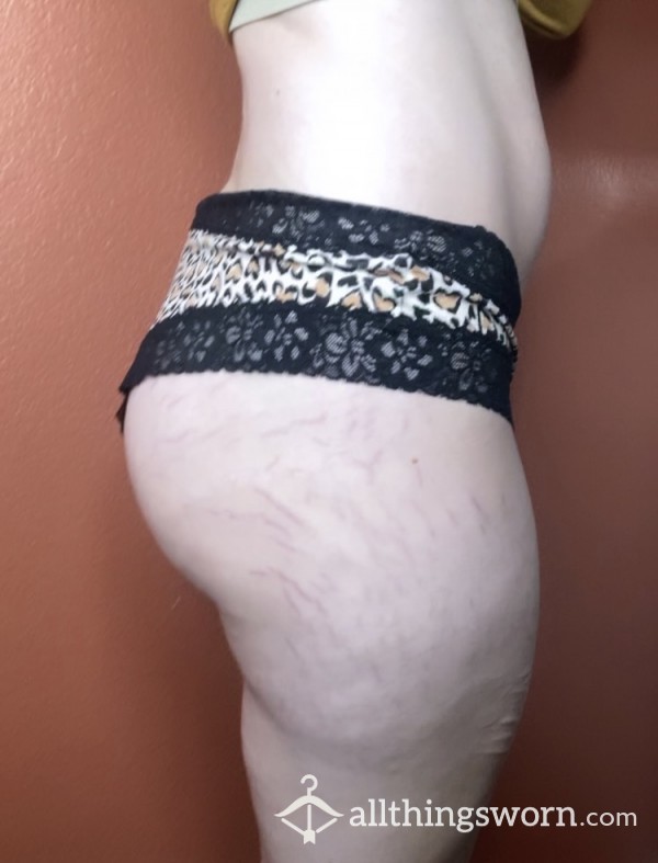 Black Lace Leopard Cheeky Panties XL