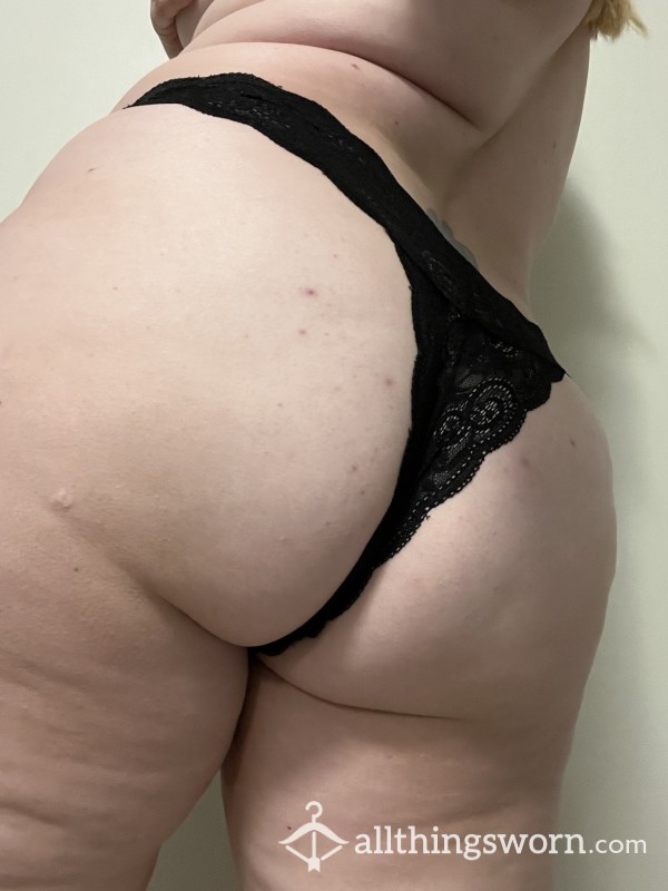 Black Lace Thong Worn 24 Hours
