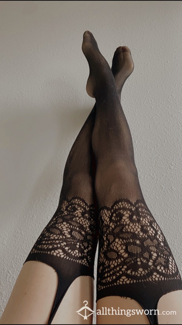 Black Lace Tights/stockings - Worn For Play & Pleasure