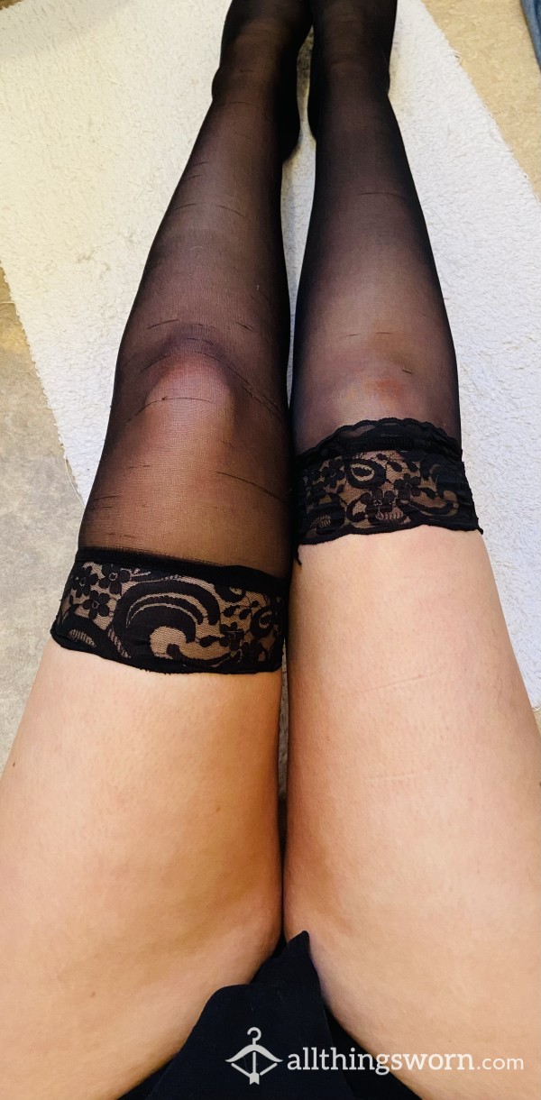 ⭐️ Clearance ⭐️Black Lace Trim Stockings Well Worn