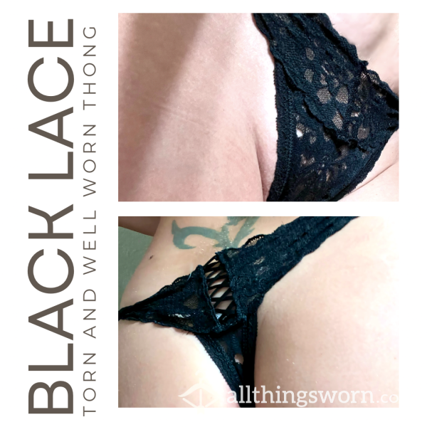 Black Lace Up Back VS Lace Thongs -Torn And Well Worn🖤 🖤