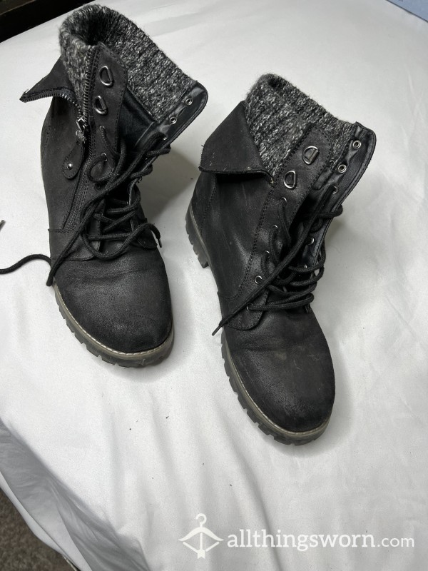 Black Lace Up Boots, Size 10