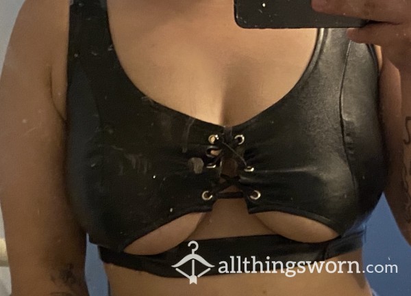 Black Leather Cut Out Top, Perfect For A Sissy Boy Like You!