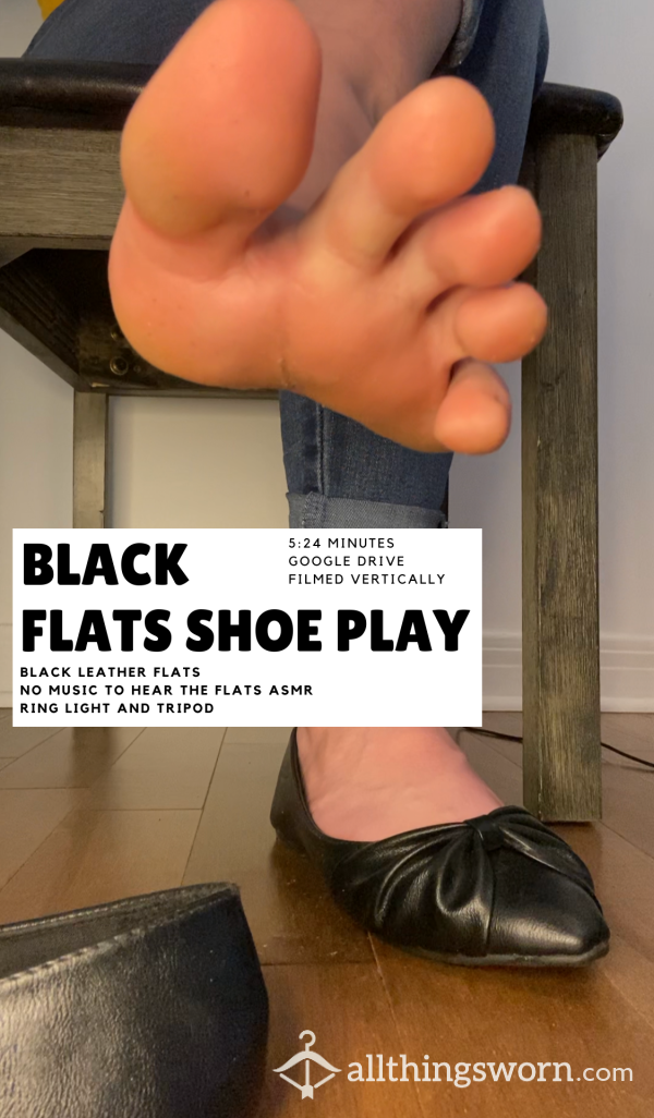 Sexy Bare Feet & Black Leather Flats Shoe Play Video