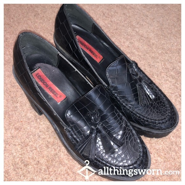 Black Leather Healed Loafers