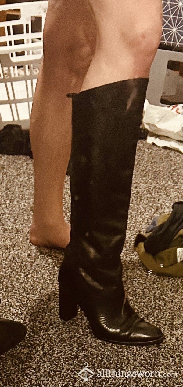 Black Leather Knee High Boots