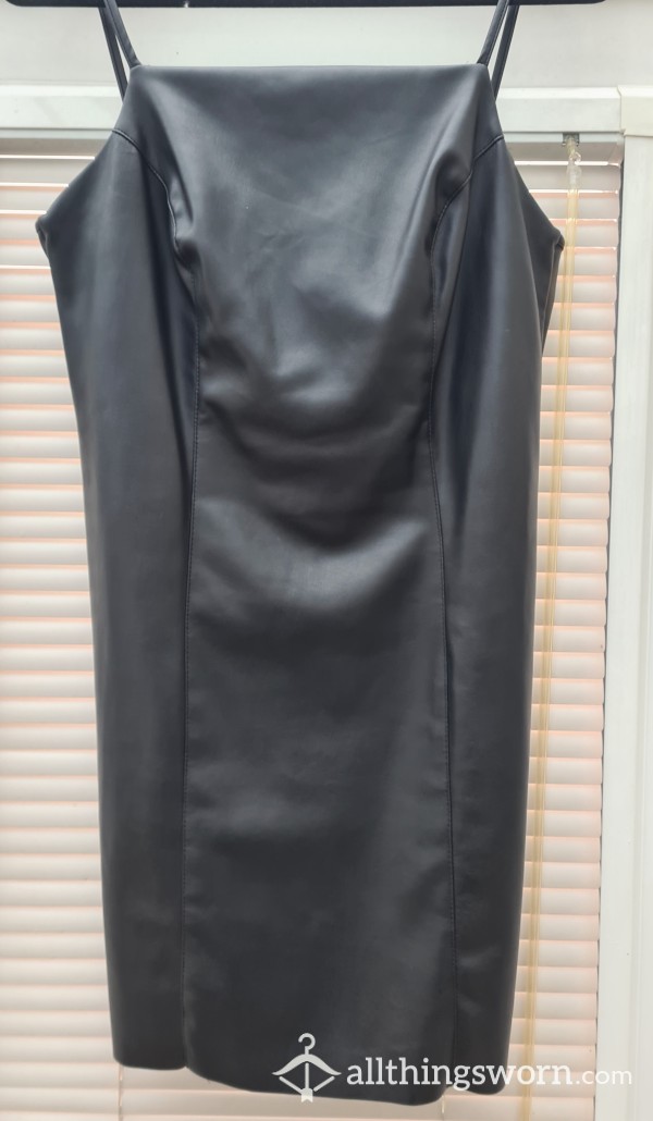 Black Leather Look Strap Dress