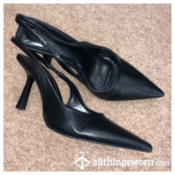 Black Leather Pointed Heels