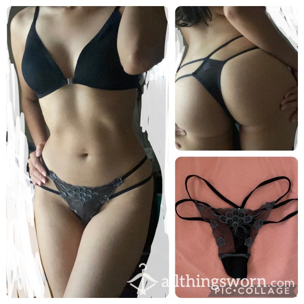 Black Mesh Lace Strappy G-String