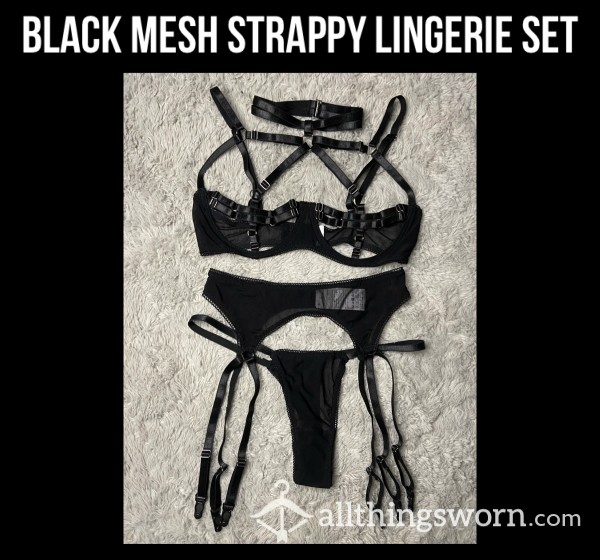 Black Mesh Strappy Lingerie Set🖤