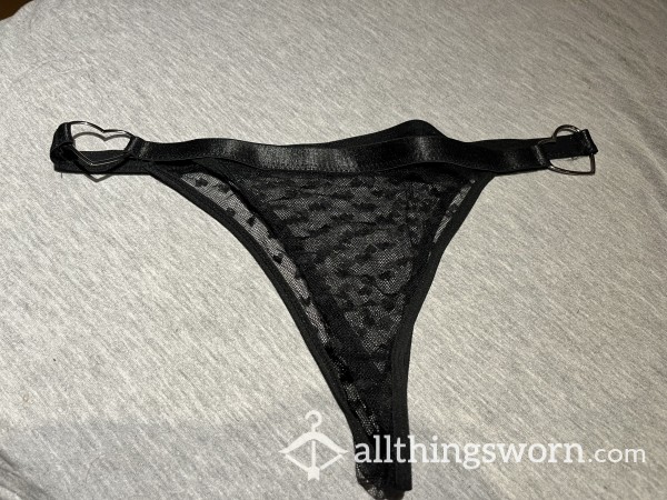 Sexy Black Mesh Thong With Heart Design And Heart Hardwear 🖤