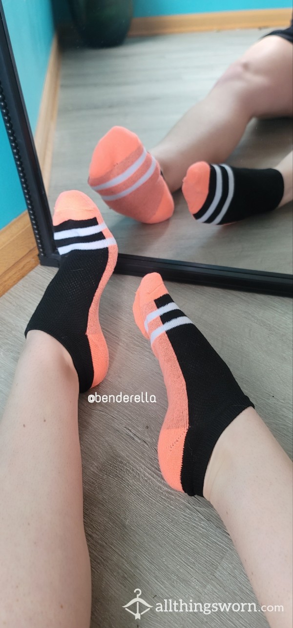 Black & Neon Orange Sports Socks