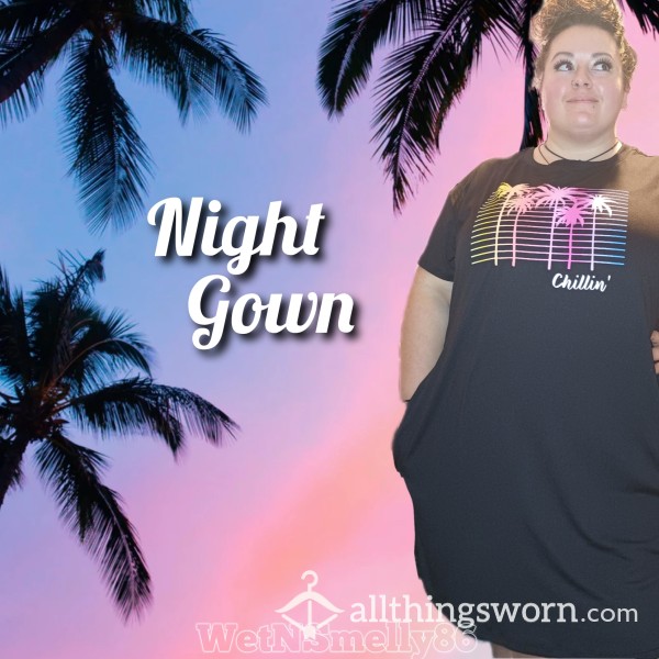 Black Night Gown PJs With Palm Trees And Pockets