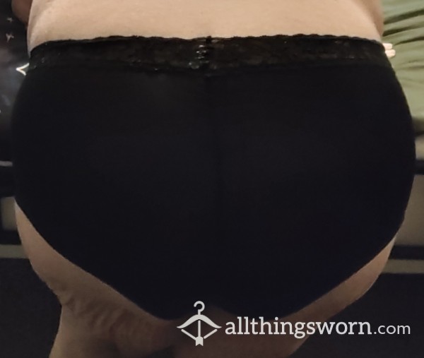 Black Nylon Panty With Lace Waistband