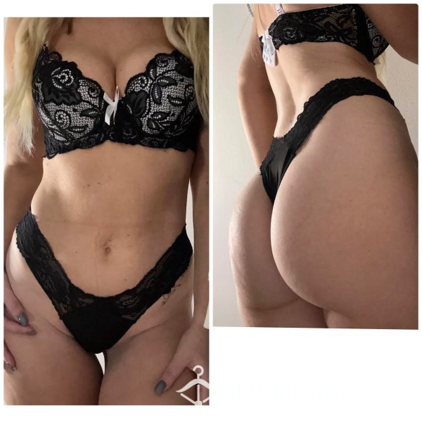Black Nylon With Lace Hips Thong