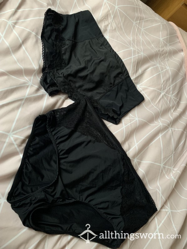 Black Nylon/soft With Lace Trim, Full Panties