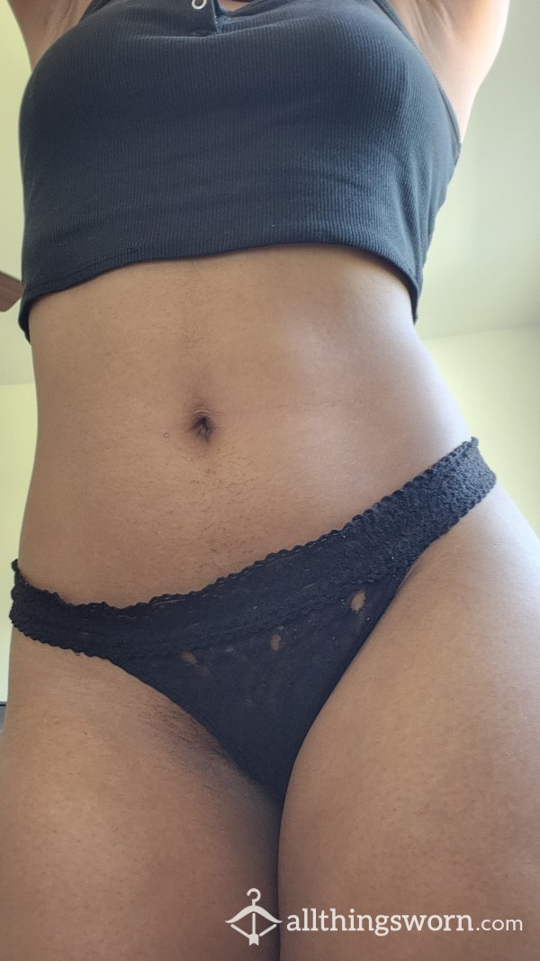 Black Old Torn Lacy Thong 2 Day Wear
