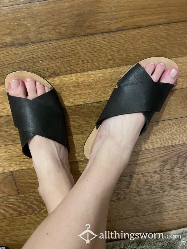 Black Open Toe Slides