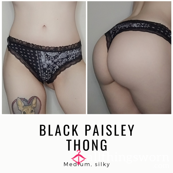 BLACK PAISLEY THONG