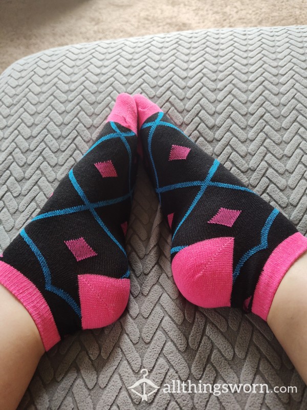 Black, Pink And Blue Ankle Socks