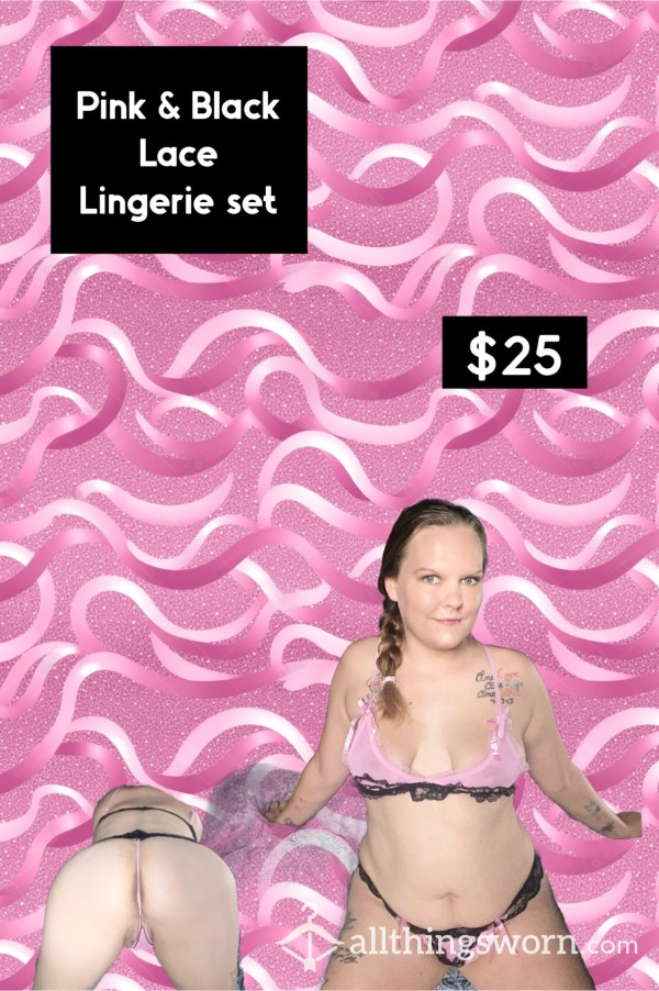 Black & Pink Lace Lingerie Set
