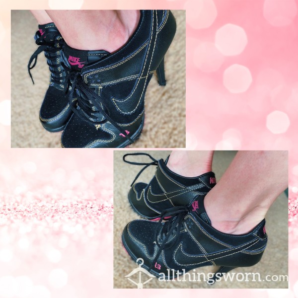 Black & Pink Lace Up Sneaker Heels
