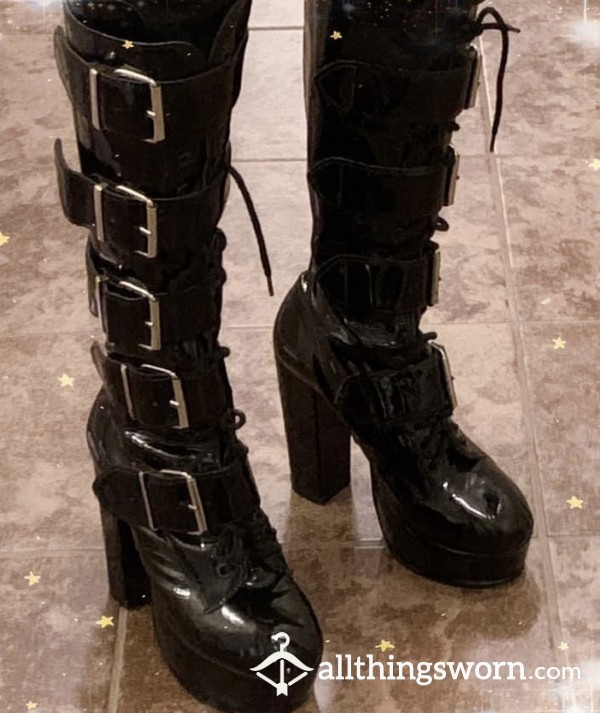 Black Platform Boots Size 8
