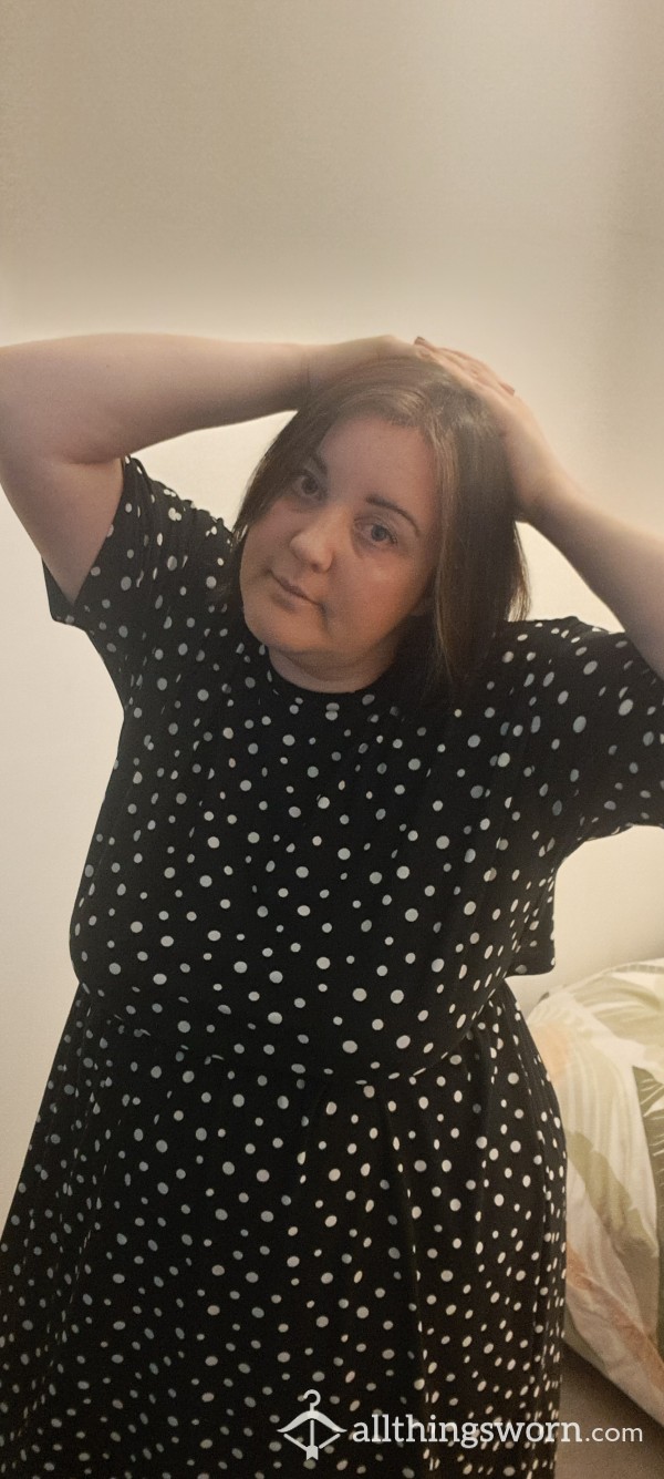 Black Polka Dot Dress, A Bit On The Big Side For Me Now But Love It Brushing My Skin