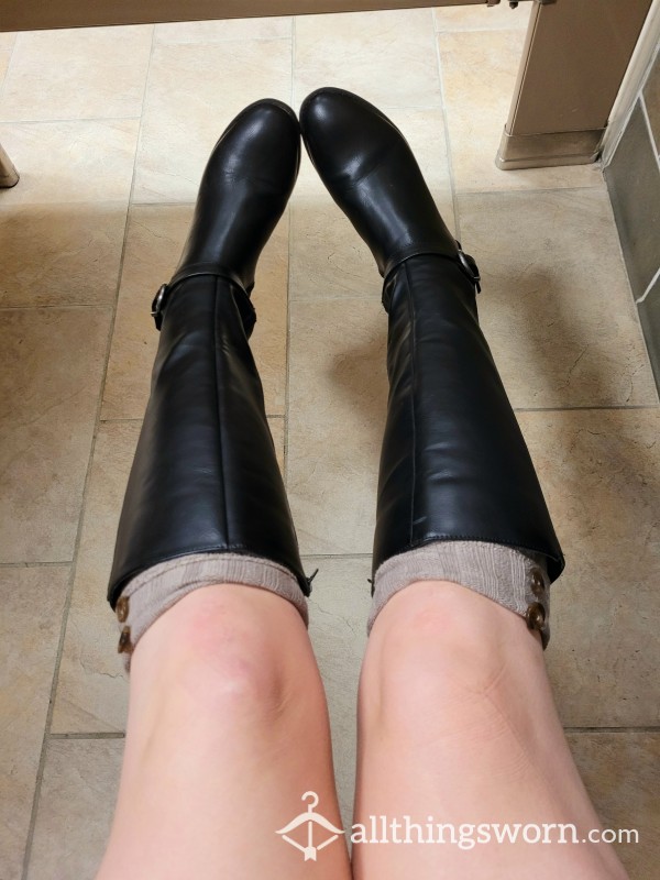 Black PU Leather Riding Boots Size 8.5