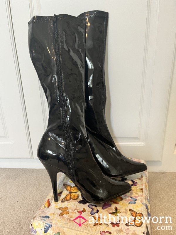 Black PVC High Heel Pleaser Boots 6.5
