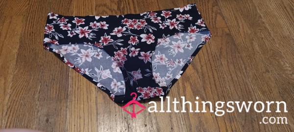 Black & Red Nylon Floral Cheeky Panties- Size L
