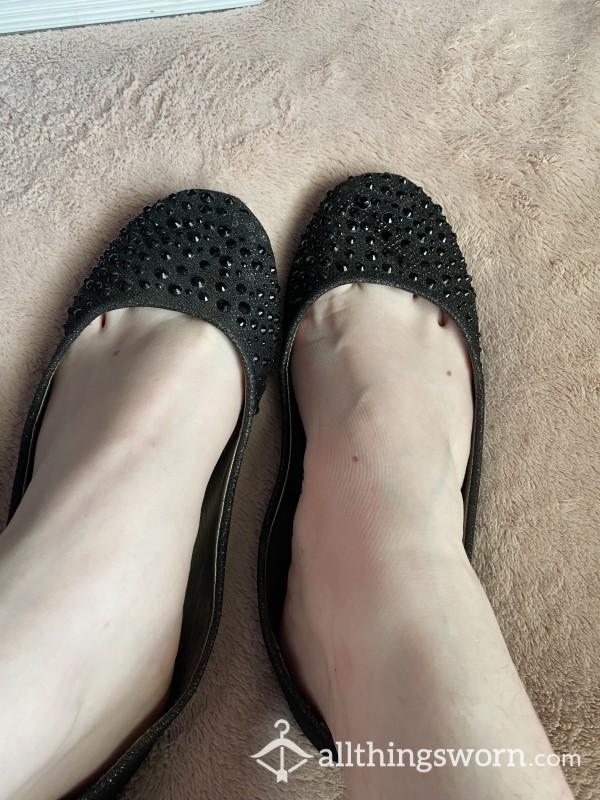 SOLD Black Rhinestone Flats That I’ve Worn And Had For 7 Years