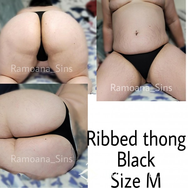 Black Ribbed Thong