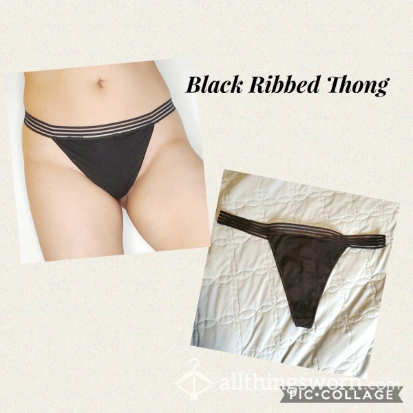 Black Ribbed Thong