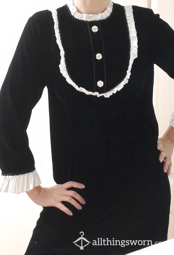Black Velvet Dress With Bib Collar Pattern. Perfect For Sissy/size XS/S