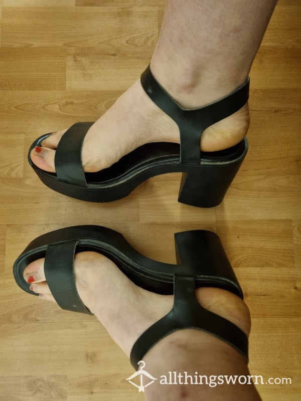 Worn Black Sandal Heels
