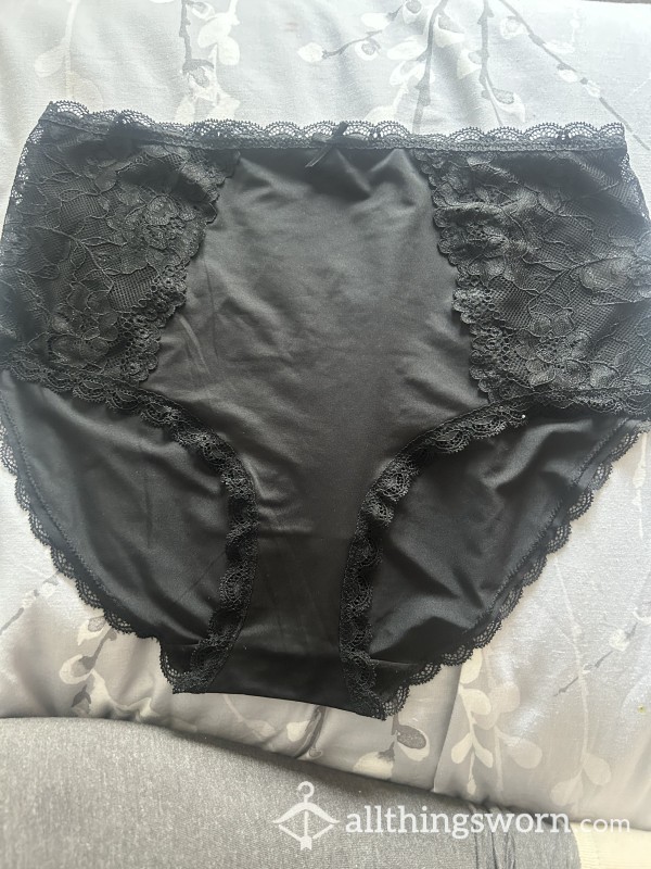 Black Satin Lace Full Brief Panties
