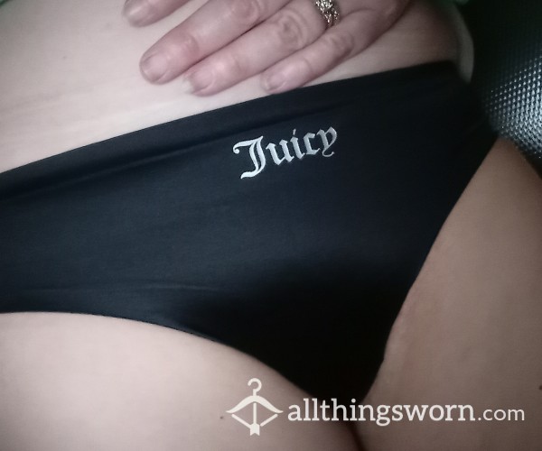Black Satin With Lace Edging, Juicy Couture Panties.  Size Small.