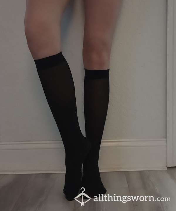 Black Semi Sheer Knee High Socks