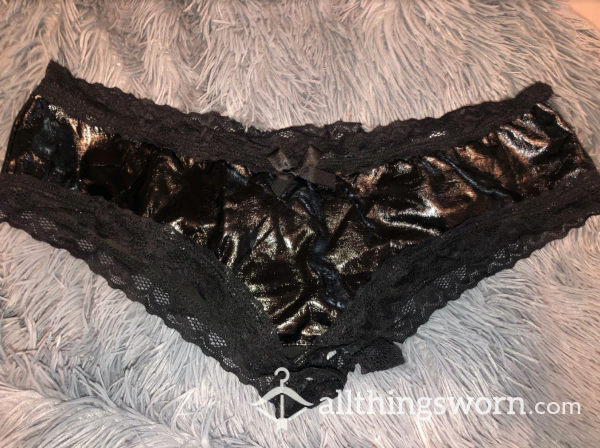 Black Sexy Faux Leather Crotchless Panties