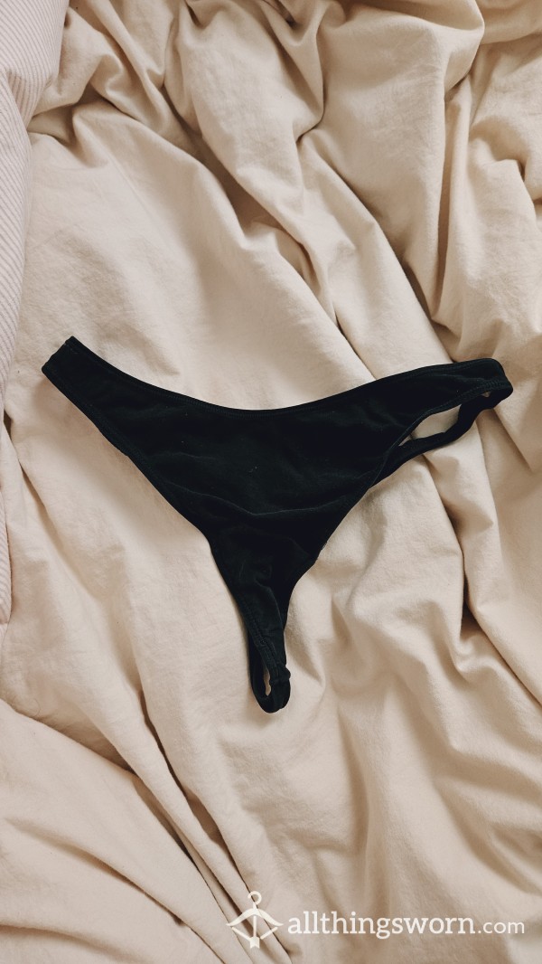 CLAIM MY HUSBAND'S FAVORITE THONGS RIGHT OFF MY ASS 😉❤️ SEXY BLACK PANTIES - CREAMY & WET, FRESHLY SCENTED FOR YOU